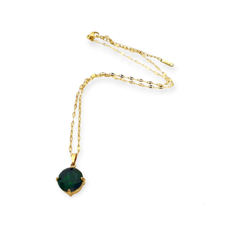 necklace steel gold chain and green stone1